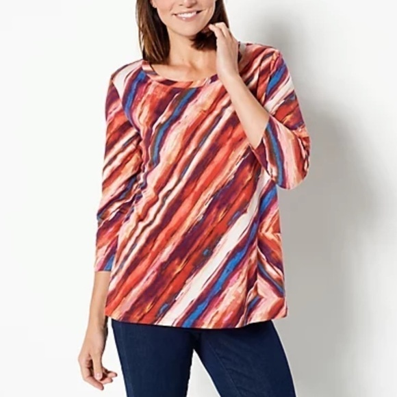 NWOT Logo Lori Goldstein Cotton Slub Top Persian red patch pocket size L - Picture 1 of 11